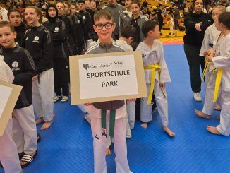 Schüler der Sportschule Park aus Stuttgart bei einem Taekwondo-Benefiz-Turnier in Goldstadt.
