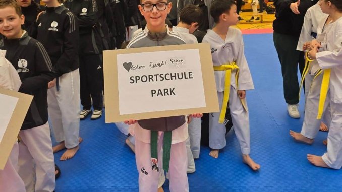 Schüler der Sportschule Park aus Stuttgart bei einem Taekwondo-Benefiz-Turnier in Goldstadt.