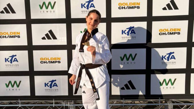 Angelina Haruni von der Sportschule Park mit der Goldmedaille bei den Adidas Golden Champs in Seoul/Korea.