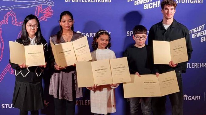 Sportler der Sportschule Park in Stuttgart bei der Ehrung zum Leistungssportler 2025 der Stadt Stuttgart.